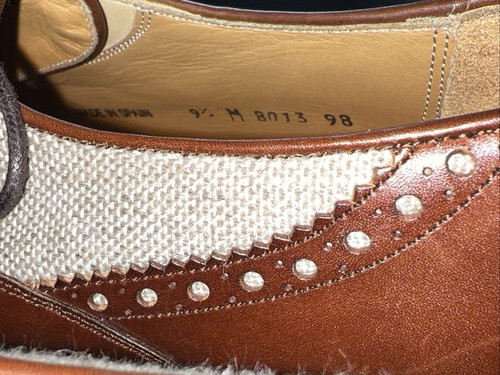 Johnston & Murphy👞Sz 9.5D Men Brown/Cream Lthr/Canvas Two-Tone Wingtip Brogue - Picture 20 of 24