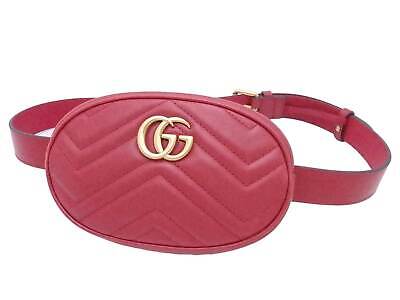Auth GUCCI GG Marmont Waist Bag Belt Bag Red/Black Leather/Goldtone -  e51742g | eBay