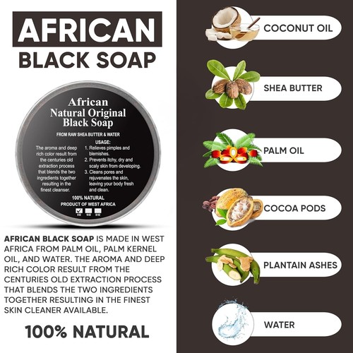 Pasta de jabón negro africano crudo 100 % puro natural orgánico lavado corporal facial - Imagen 8 de 33