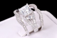 Simulated Princess Cut 925 Sterling Silver Wedding Ring Engagement Ring Set