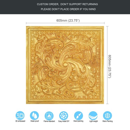 Artistic 3D Ceiling Tile Embossed Interior Wall Panel PL62 golden 10pcs/lot - Picture 8 of 22
