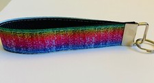 Key Fob Key Chain Holder Wrist Lanyard Strap Rainbow Pixelated Ombr  Pink