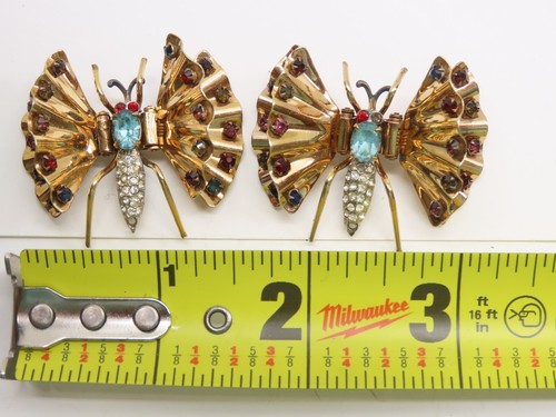 Charles Reis Sign CR co. Hinged Butterfly Clip Brooch Rhinestones 12 K Gf D2169 - 第 9/9 張圖片