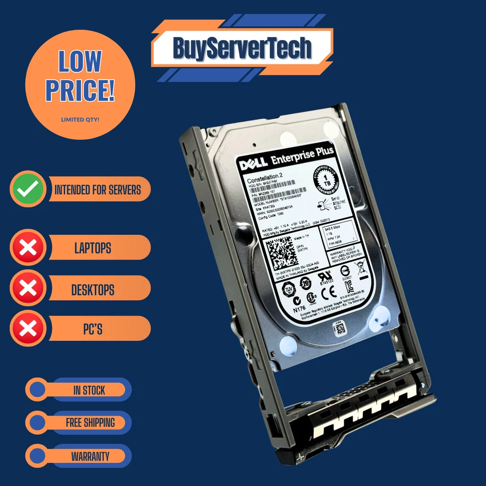 Dell ST91000640SS 1TB 7.2K 2.5" SAS 6Gb/s HDD 0VXTPX + Tray | Verified | 1YR - Image 3 of 4