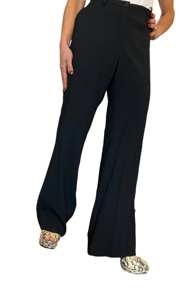 PANTALONES DE VESTIR MUJER VINTAGE EMILIO PUCCI NEGRO PIERNA ANCHA LANA 10-12 Foto 4 de 4