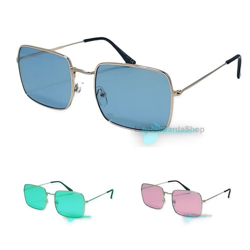 Occhiali Da Sole Uomo Rettangolari Blu Rosa Donna Montatura Lega Leggera  metallo | eBay