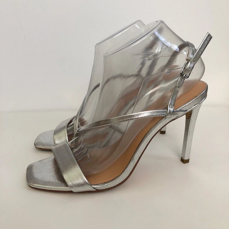 Halston Heritage Womens Isla Heels Stiletto Strappy Silver Square Toe 8M - Image 3 of 4