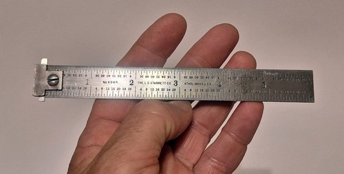 Vintage Starrett 604R gehärteter Stahl 6" Doppelhaken Lineal mit 1 Zoll Graduierungen - Bild 5 von 7