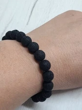Nature Black Lava Rock Smooth Round 8-10MM Beads Handmade Unisex Bracelets 6-8''