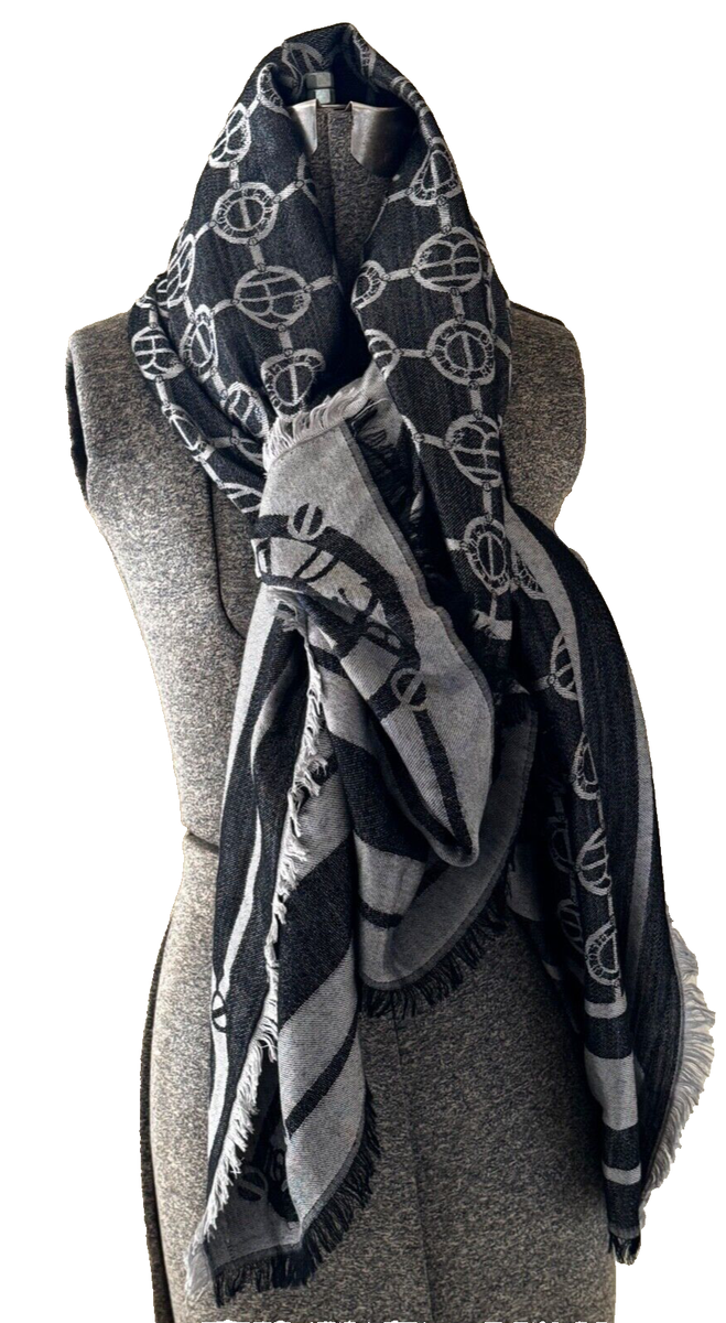 Henri Bendel 56” Square Monogram Silk blend XLarge Scarf 