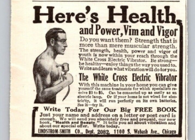 1919 Print Ad Lindstrom Smith Co Chicago White Cross Electric Vibrator Power Vim