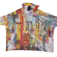 Inoah Top Pullover Sweatshirt Womens Size Small Art Dogs All Over Print Soft USA