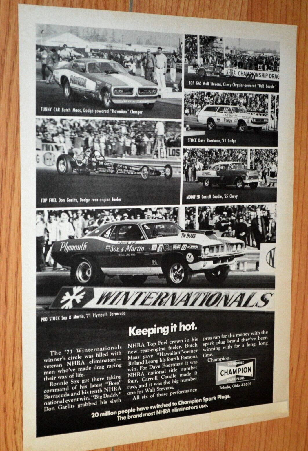1971 WINTERNATIONALS DRAG RACING CHAMPION PLUGS ORIGINAL VINTAGE ADVERTISMENT AD