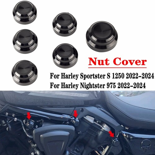 Motorcycle Nut Cover Caps For Harley Sportster S 1250 '22-24 Nightster 975 Black - Foto 1 di 8