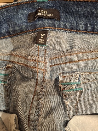 True Religion Herrenjeans 34" Ricky Straight Pattentasche blau Denim - Bild 8 von 9