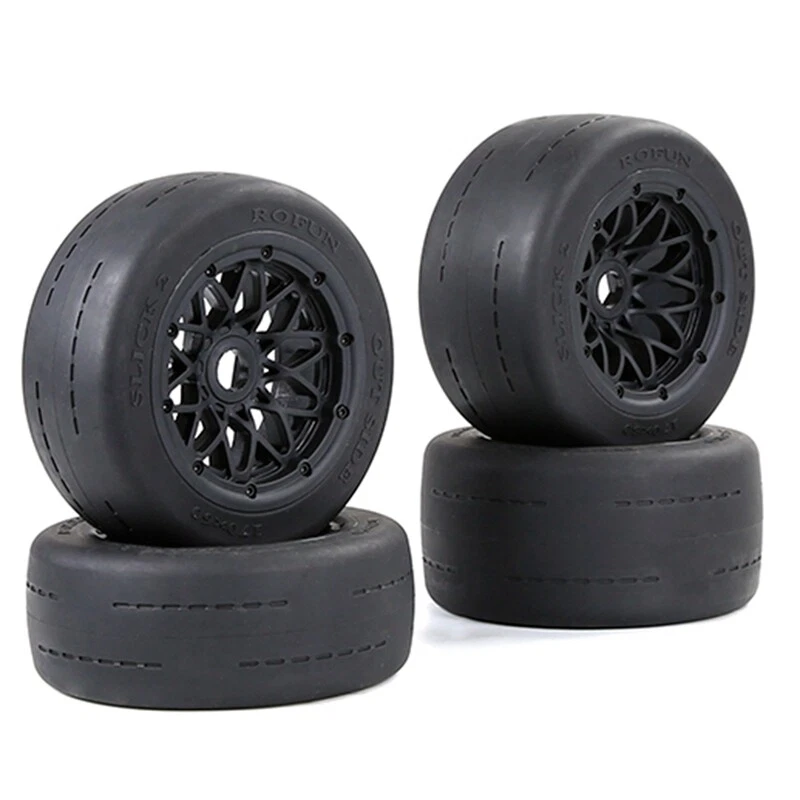 Rc Car Bald Tire Front Rear Tire Assembly Set For 1/5 HPI ROVAN ROFUN KM BAJA 5B - Image 4 of 4