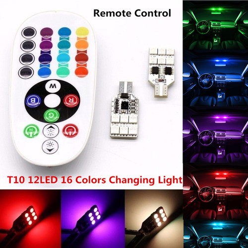 2 remote controls T10 5050 LED RGB car wedge dome light indoor reading ...