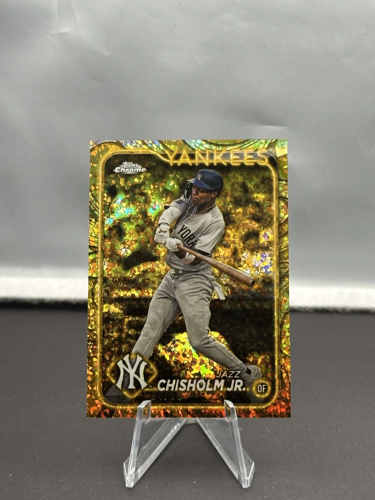 2024 Topps Chrome Gilded Jazz Chisholm Jr. /50 Gold Mini-Diamond Refractors NY