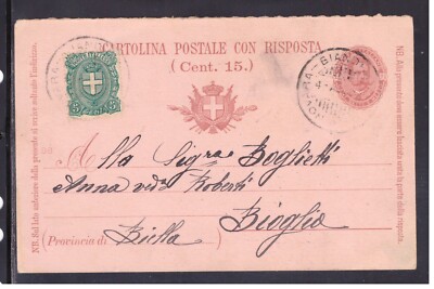 Postcard Umberto I Oval 7 1/2 c. Mil. 98 + 5 c. Coat of Arms WD2657