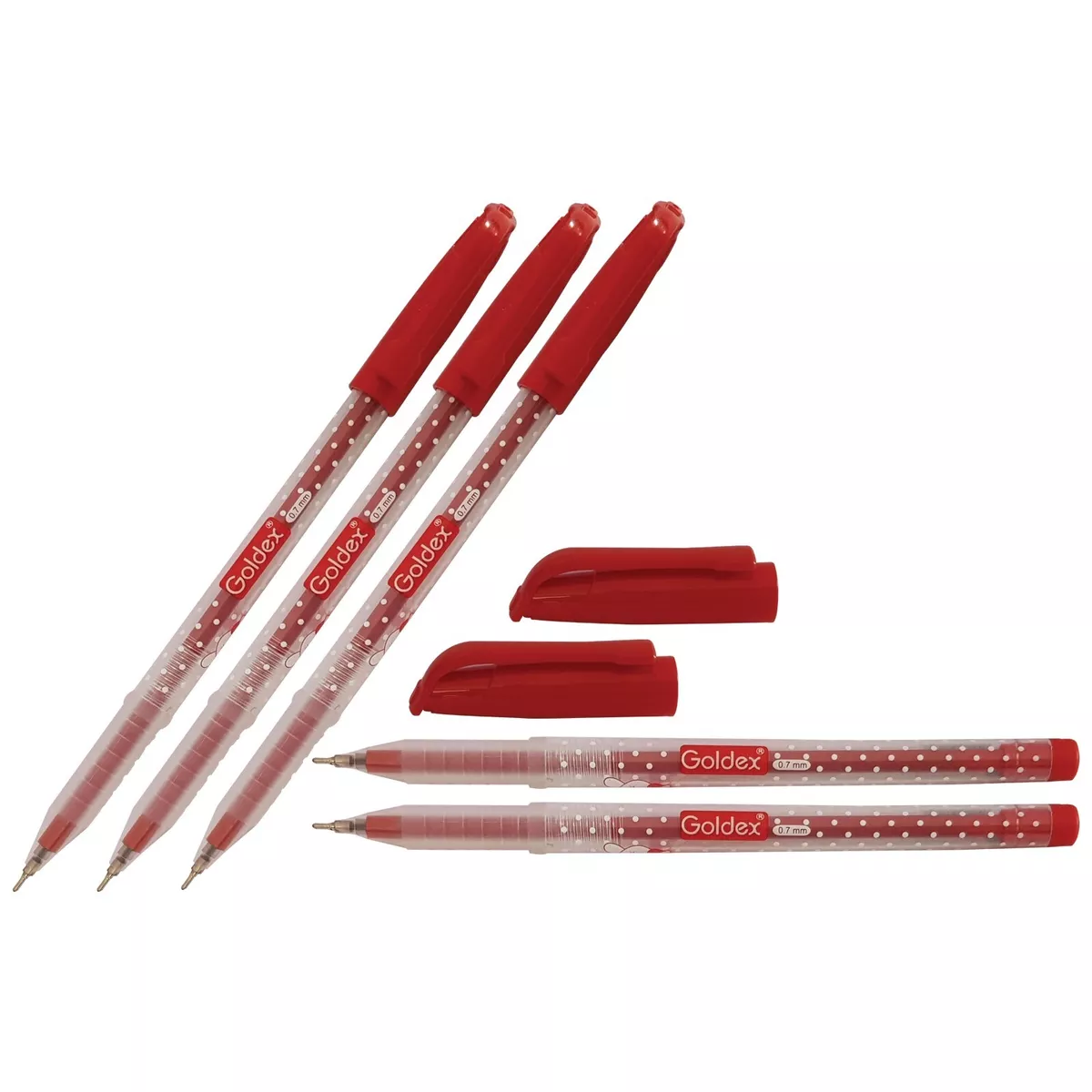 5 x 0.7mm Ball Pens GOLDEX Cotton Doll Ball Point Pen RED Biro