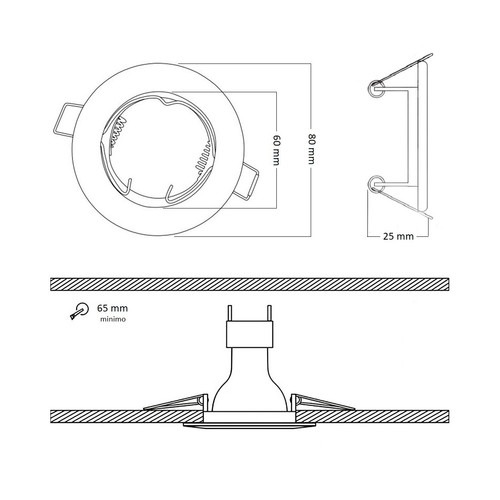 PORTA FARETTO INCASSO ORIENTABILE e FISSO LAMPADINE LED GU10 MR16 controsoffitto - Foto 51 di 128
