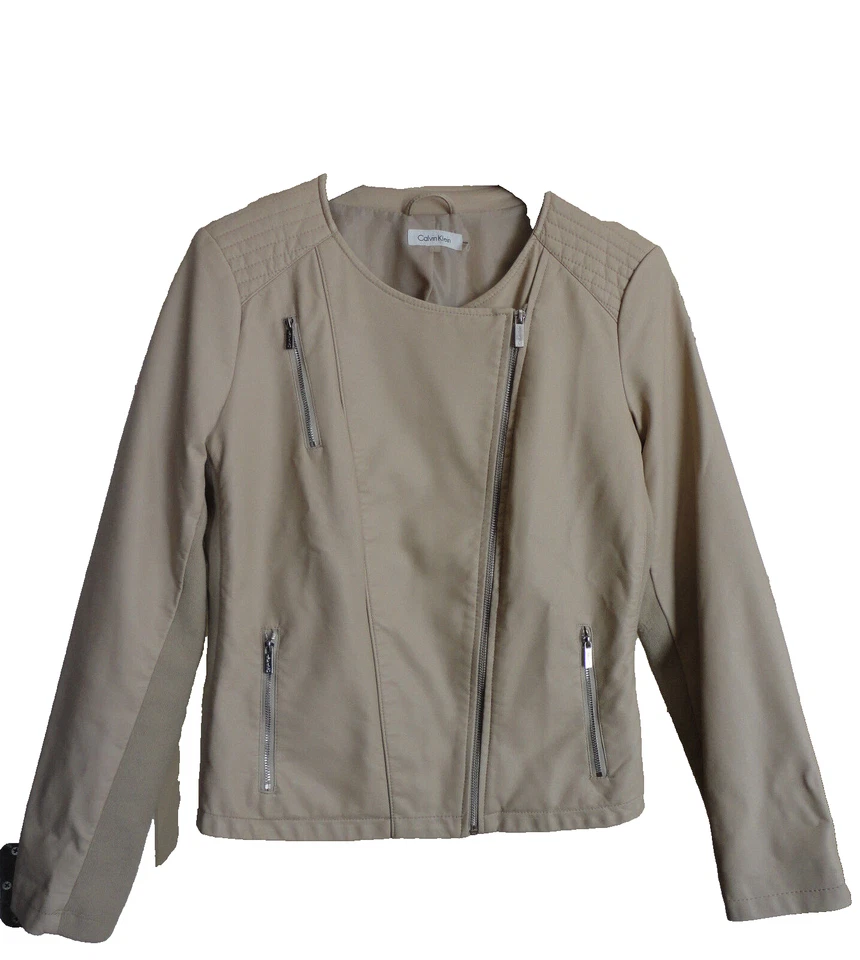Chaqueta Moto Calvin Klein Grande Beige Crema ¡Hermosa! Foto 3 de 4