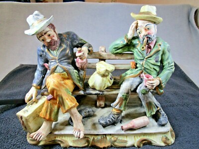Very Large Lovely Vintage Capodimonte Figurine Signed. 2 Men On A