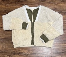 Free People FP Movement Sherpa Fleece Jacket Pocket Size Large Neutral Tan Green