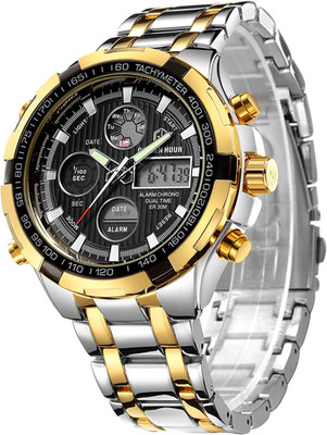 GOLDEN HOUR Luxury Stainless Steel Analog Digital Watches for Men Male Outdoor S