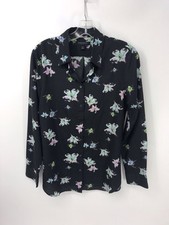 Banana Republic Preowned Womens Gray Floral Blouse Size Medium EUC