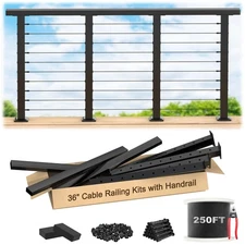 PLANTOP 4.5FT Complete Set 36" Black Cable Railing Post Kit   4pc Surface Mount