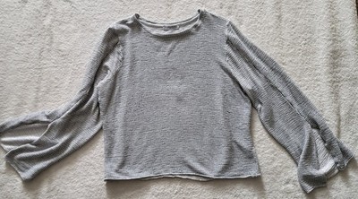 Zara Basic Collection Rolled Hem Stripe Top Women's M Long Sleeve Blouse B/W