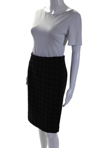 Donna Degnan Womens Cotton Brown Black Houndstooth Zip Back Pencil Skirt Size 4 - Picture 2 of 7