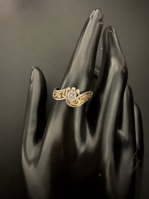 Vintage Bob Berg Sterling Silver 18KT Gold Round CZ Stone Ring Size 9