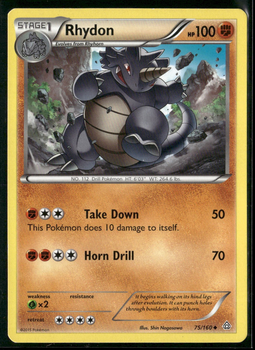 Rhydon 75/160 Uncommon Primal Clash Pokemon Heavily Played