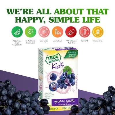 TRUE LEMON KIDS Groovy Grape (10 Packets) for Hydration - No Preservatives,