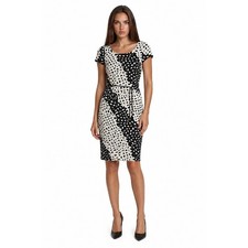 Talbots Sheath Dress Womens Size 14 Black White Geometric Tie Waist