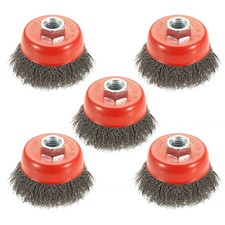 5 Pack 3 Inch Coarse Crimped Wire Cup Brush for Angle Grinder with 5/8 Inch-11 T