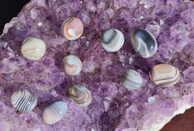 Natural Botswana Agates, 97g Lot Of 10, Beautiful Banded Botswana Agates 