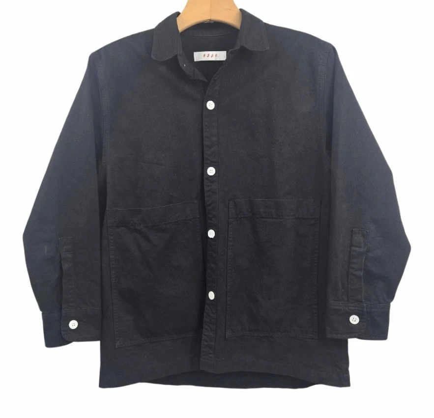 IJJI Work Jacket Size XS Black Cotton Canvas Deep Pockets Button Closure EUC