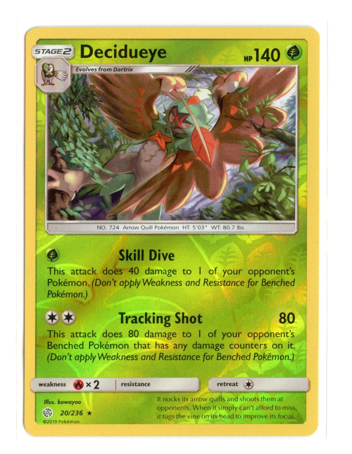 Decidueye 20/236 Rare Reverse Holo SM - Cosmic Eclipse Pokemon NM