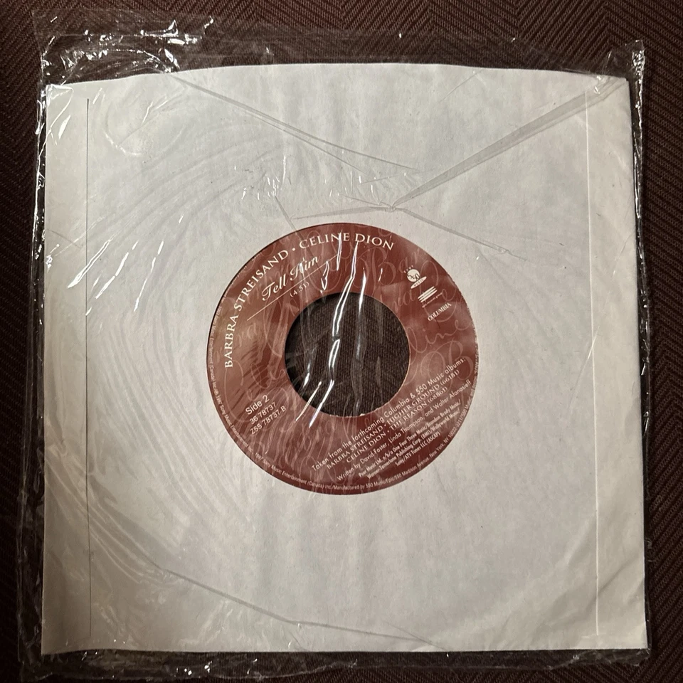 SEALED Barbra Streisand and Celine Dion 45 RPM Single RARE Tell Him Foto 2 de 4