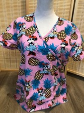 Disney Scrubs Scrub Top Cartoon Minnie Mouse and Pineapples Medium M H203 
