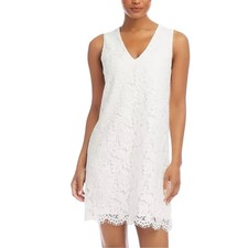 Karen Kane Ivory Lace Shift Mini Dress V-Neck Sleeveless Scallop Hem Large NWT
