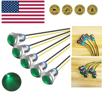 5pcs 10mm LED Metal Indicator Light 110V-220V AC Waterproof Signal Lamp Green