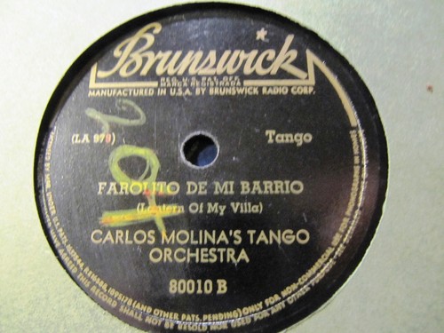 HOT TANGO 1931 Puerto Rican CARLOS MOLINA Farolito De Mi Barrio CUMPARSITA Bruns - Picture 2 of 2
