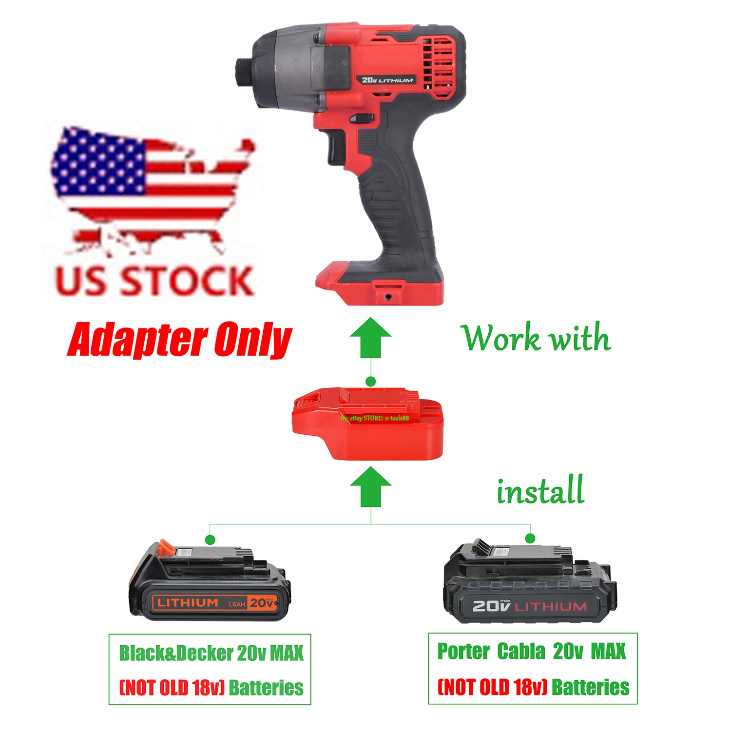 1 Adapter for Porter Cable/Black&Decker 20V Battery Power To for Bauer 20V Tools