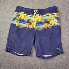 Tommy Bahama Board Shorts Mens Sz L Blue Tropical Marlin Pockets 9" Swim Trunks
