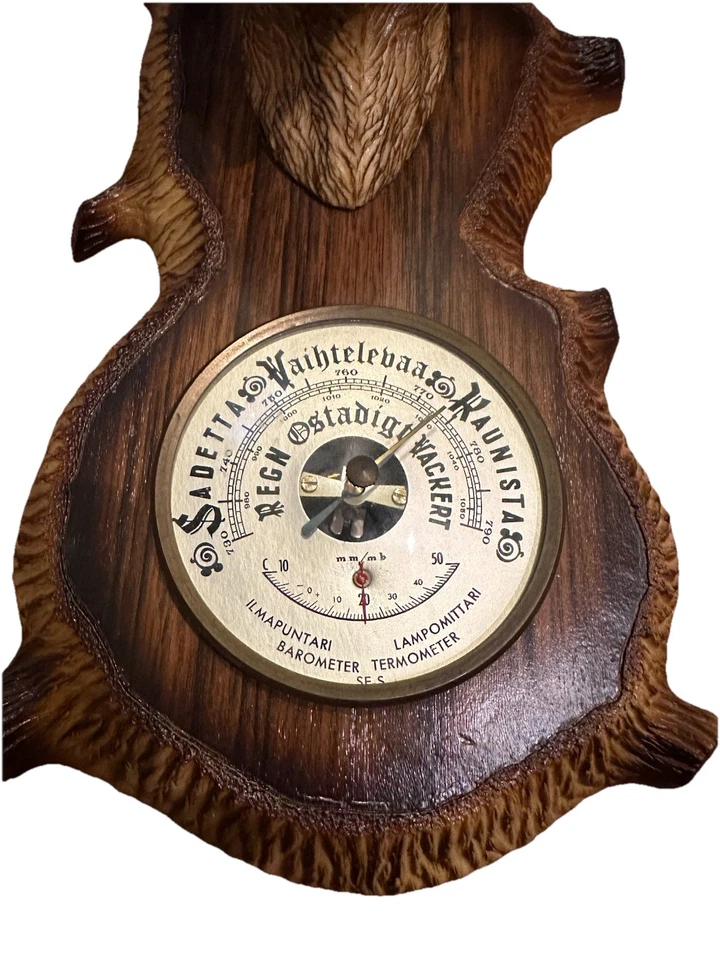 Termómetro barómetro estación meteorológica cabeza ciervo alce vintage decoración rústica nórdica Foto 3 de 4