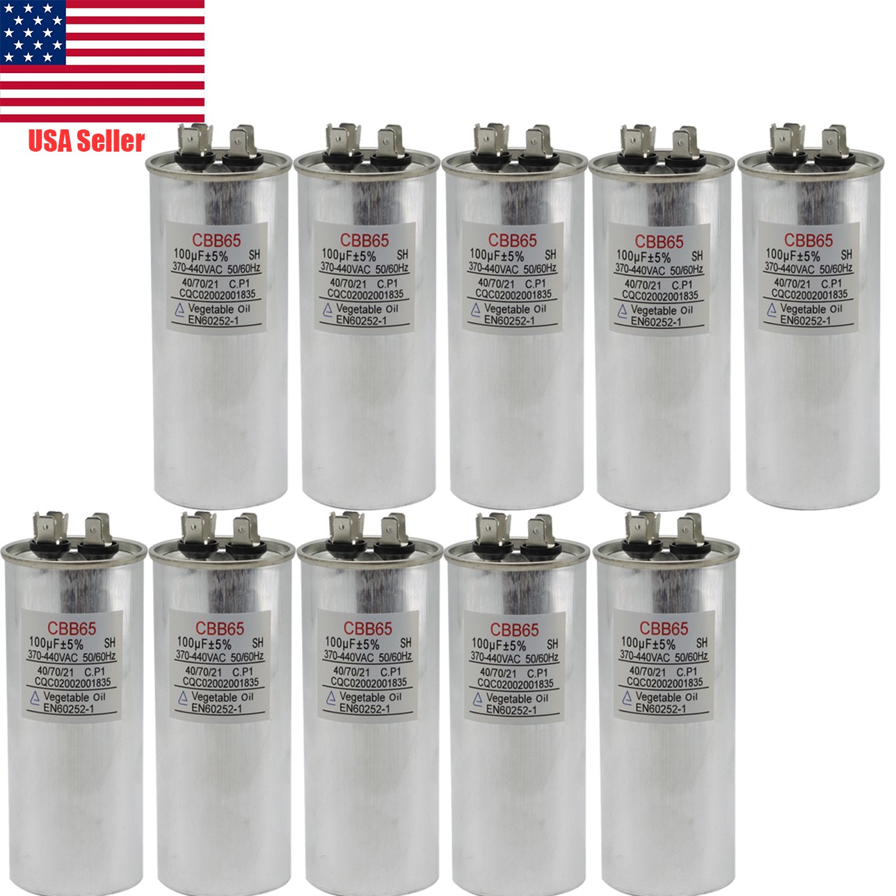 100uF 370 V 440 V VAC High Quality Motor Run Capacitor CBB65 - 10 Pack